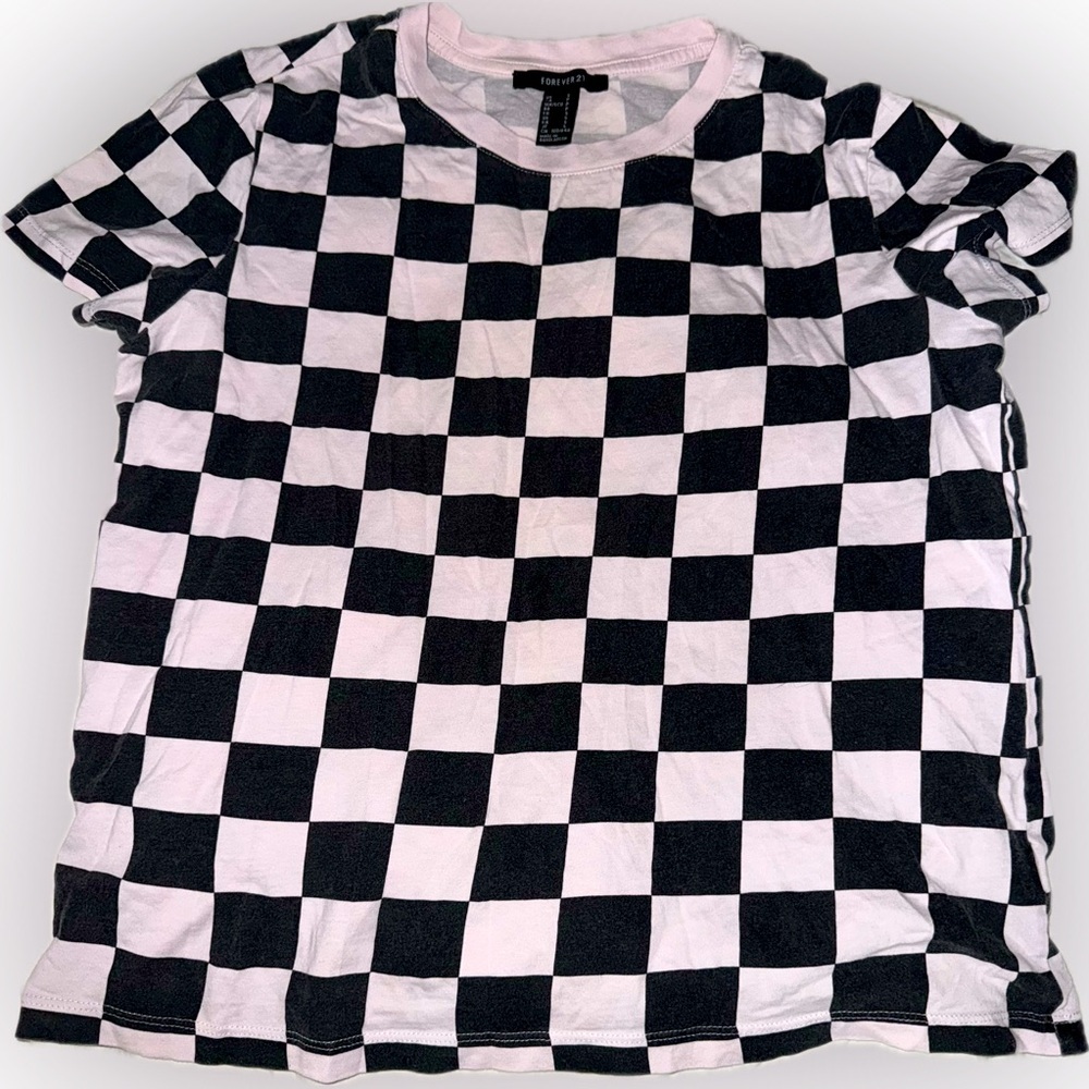 Forever 21 pink and black checkered t shirt